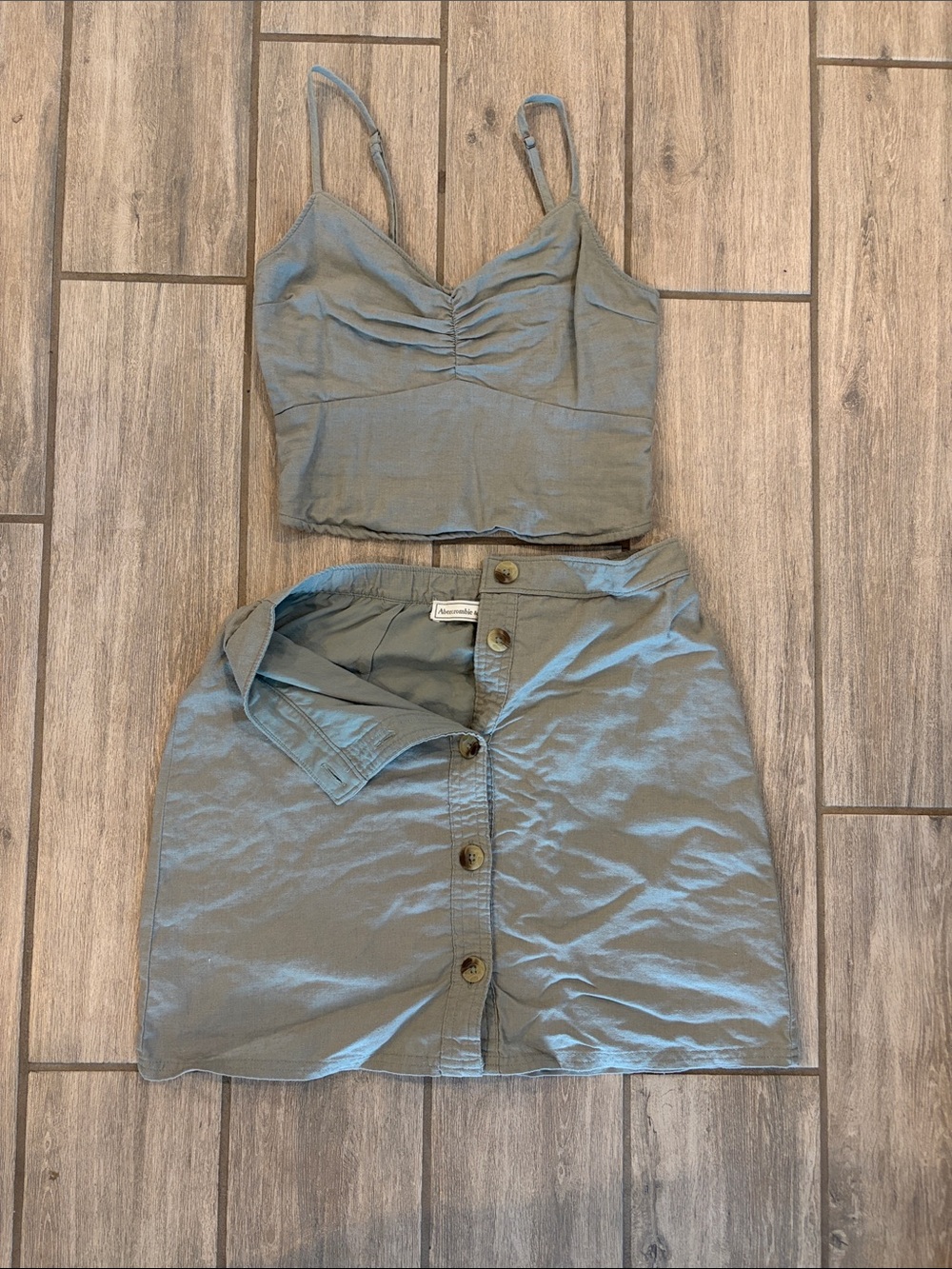 ABERCROMBIE & FITCH | Sage Green Two-Piece Crop Top & Button Skirt Set